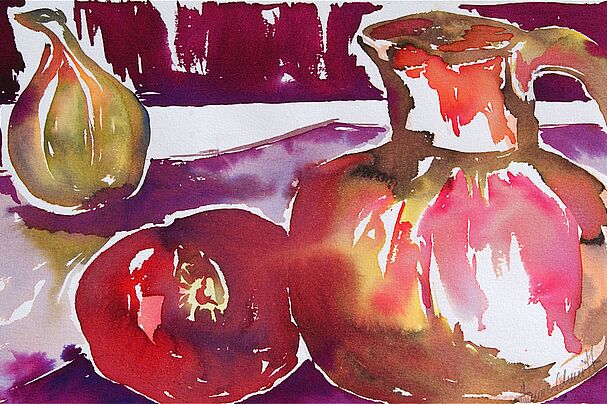 Krug mit Granatapfel und Feige Krug mit Granatapfel und Feige