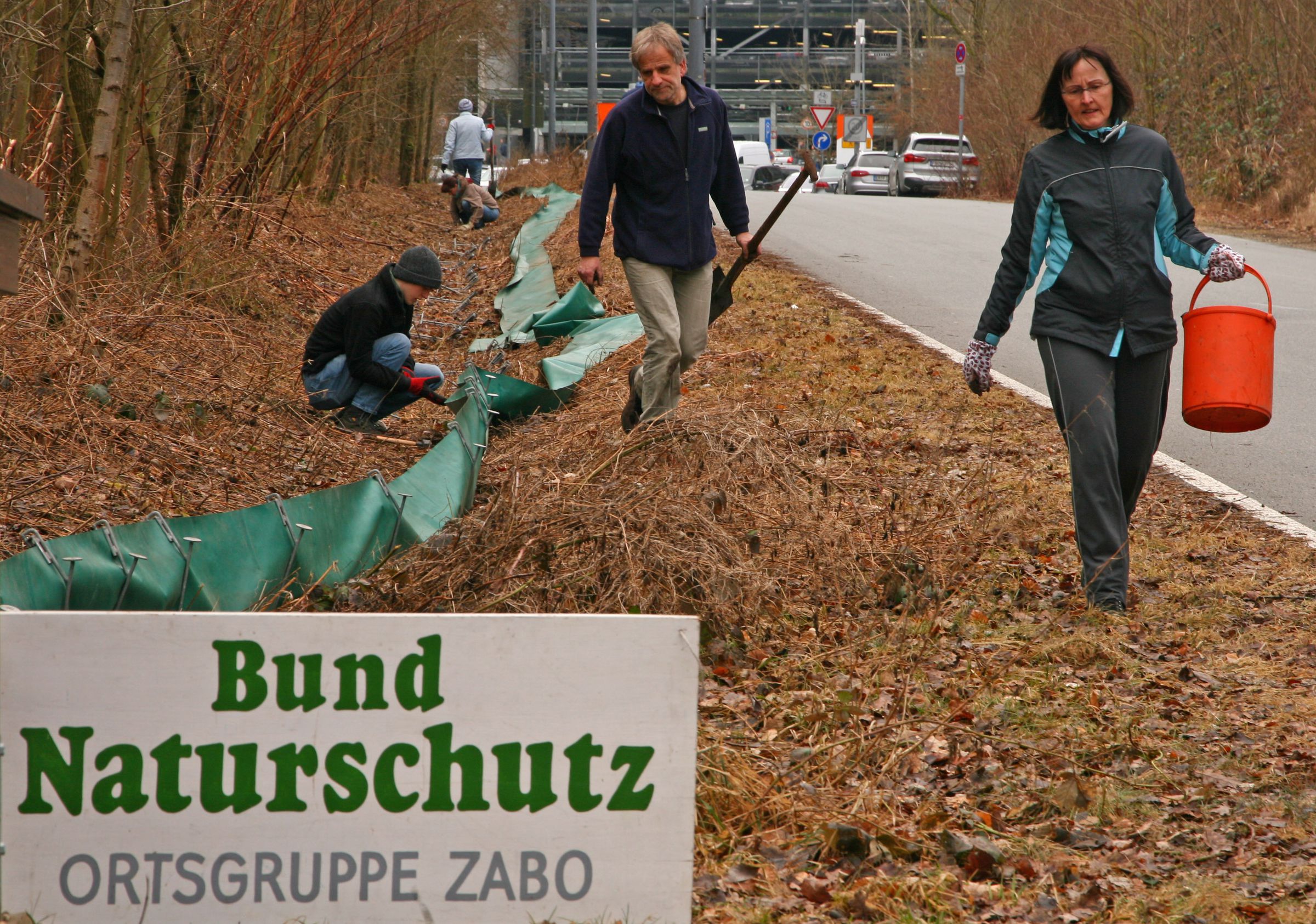 Aufbau des Krötenzauns am Dutzendteich