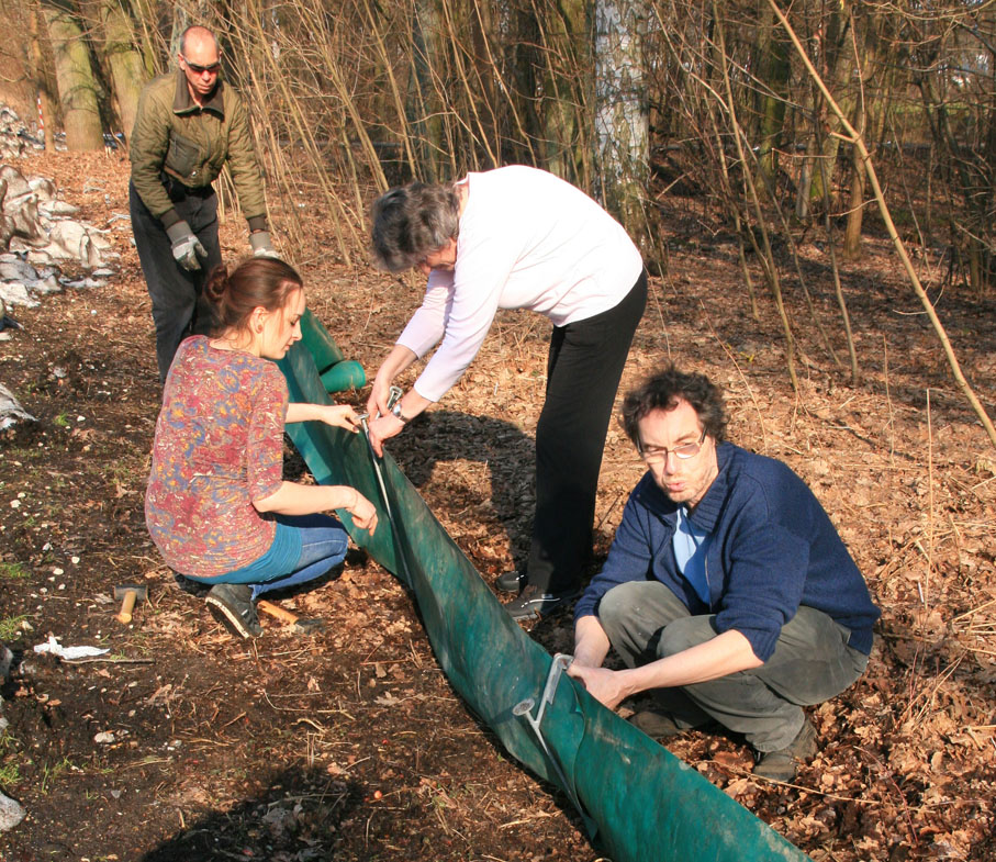 Aufbau des Krötenzauns am Dutzendteich